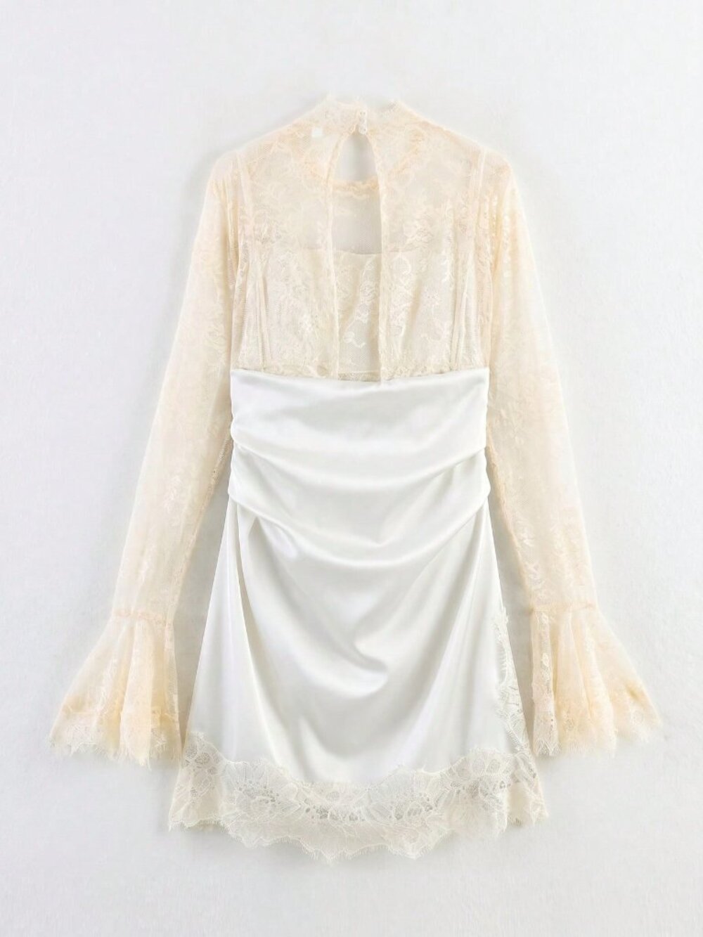 White Casual Women's Lace Flare Sleeve A-Line Mini Dress - Picture 2 of 3